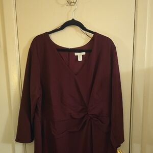 London Times Deep Burgundy Long Sleeve Dress